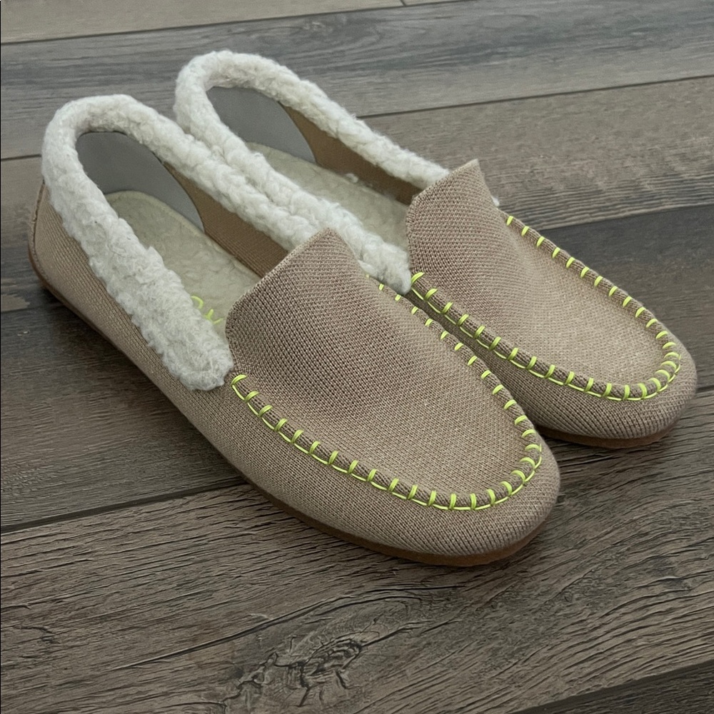 Rothy’s The Slipper Birch Tan Wool Blend Knit Moccasin Slippers